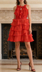 Kadyn Chic Pink Halter Ruffle Mini Dress