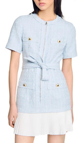 Chic Light Blue Tweed Mini Dress