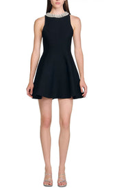 Glamorous Rhinestone Collar Fit & Flare Mini Dress