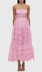 Aris Rose Pink Lace Bustier Maxi Dress