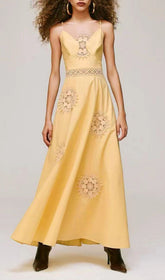 Emmali Golden Lace Two-Piece Maxi Dress Set