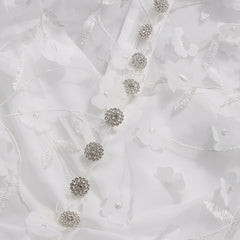 Itzayana Romantic White Floral Lace Embellished Midi Dress with Puffed Sleeves