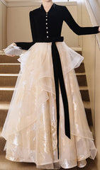 Chionia Luxe Black Velvet & Gold Shimmer Evening Gown