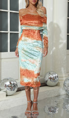 Chrystal Velvet Off-Shoulder Midi Dress