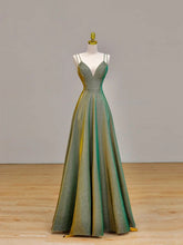Vestido de fiesta largo hasta el suelo con escote en V y tirantes verdes