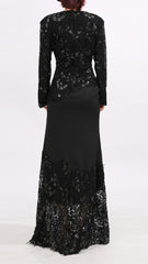 Elodie Enchanting Black Lace & Sequin Long Sleeve Maxi Dress