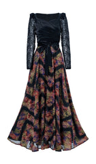 Ffan Elegant Lace Sleeve Maxi Dress