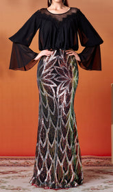 Donda Glamorous Iridescent Sequin Maxi Dress