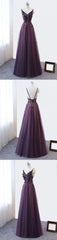 Purple V-neckline Tulle Lace Applique Party Dress