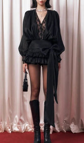 Ulaeron Black Lace V-Neck Mini Dress