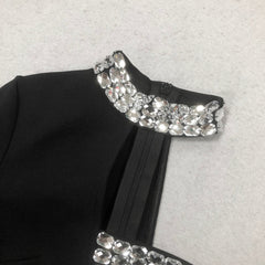 Glamorous Black Crystal Embellished One-Sleeve Cut-Out Maxi Gown