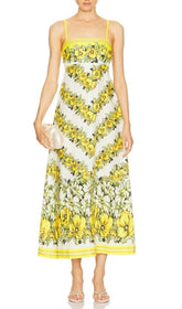 Blaire Chic Yellow Floral Strappy Midi Dress