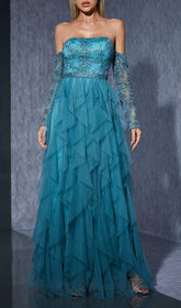 Hamako Off-Shoulder Embroidered Mesh Maxi Dress