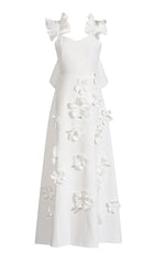 Bracha Whimsical 3D Floral Maxi Dress with Asymmetrical Ruffle & Pockets