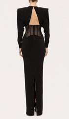 Inara Black Long Sleeve Corset Maxi Dress