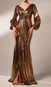 Glamorous Metallic Bronze Long Sleeve Maxi Dress