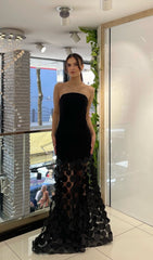 Duffy Black Strapless Mesh Dot Maxi Dress