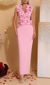 Hazelle Enchanting Pink 3D Floral Maxi Dress
