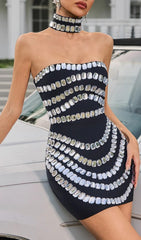 Vaelith Dazzling Crystal Strapless Bandage Mini Dress with Choker