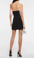 Glamorous Pink Feather & Crystal Slit Mini Dress