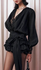 Ulaeron Black Lace V-Neck Mini Dress