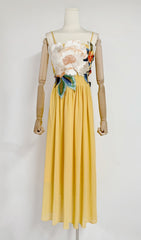 Emanuele Sunshine Yellow Floral Embroidered Maxi Dress