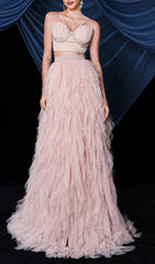 Blakely Crystal Bustier Crop Top & Tiered Tulle Maxi Skirt Set