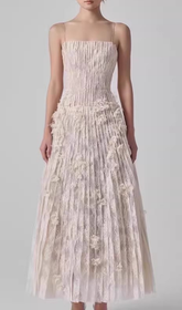 Heli Opulent Lace & Pleated Maxi Dress