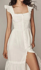 Fahari White Smocked Off-Shoulder Midi Dress