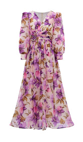 Ferial Romantic Purple Floral Long Sleeve Maxi Dress