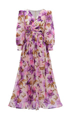 Ferial Romantic Purple Floral Long Sleeve Maxi Dress