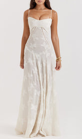 Billie Cream Butterfly Lace-Up Maxi Dress