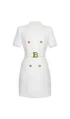 Elske Chic Black Short Sleeve Blazer Dress with Gold Buckle Belt