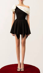 BULUT Chic Black & White Asymmetrical Draped Mini Dress