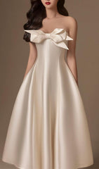Avani Elegant Taffeta Strapless Midi Dress with Statement Bow