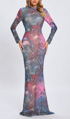 Casiphia Celestial Sparkle Galaxy Print Maxi Gown