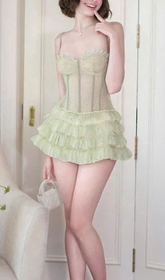 Gulay Sage Green Lace Corset Mini Dress