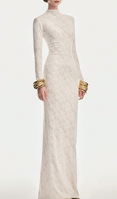 Hiroko Elegant White Botanical Lace Maxi Dress