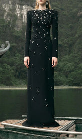 Chasen Black Crystal Embellished Maxi Gown