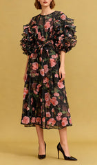 Jordin Romantic Ruffle Sleeve Floral Midi Dress