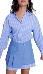 Rajano Convertible Pinstripe Shirt Dress