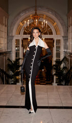 Cleone Timeless Black & White Halter Maxi Dress
