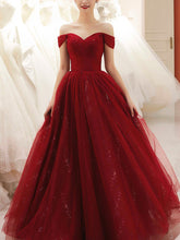 Glam Wine Red Sweetheart Tulle Shiny Long Prom Dress Party Dress