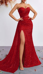 Kailey Red Sequin Strapless Maxi Dress