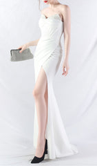Chizue Elegant White Strapless Corset Maxi Gown with Thigh Slit