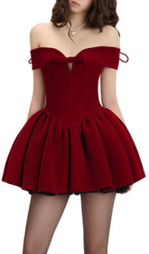 Irem Red Velvet Off-Shoulder Corset Mini Dress