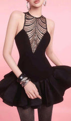 Issa Black Sparkle Mesh Halter Mini Dress