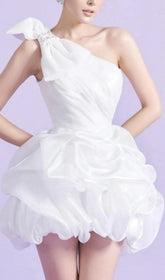 Flirty White One-Shoulder Bowknot Mini Dress