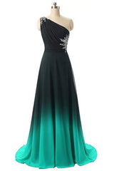 Beautiful Green and Black Gradient One Shoulder Prom Dress