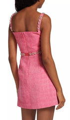 Chic Pink Boucl Bow Mini Dress